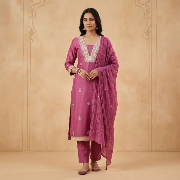 Kurta_Palazzo_Set_Pink_Embroidered_With_Dupatta