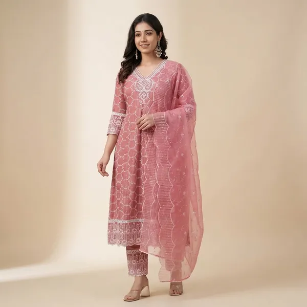 Anarkali_Kurta_Set_Pink_Embroidered_With_Dupatta