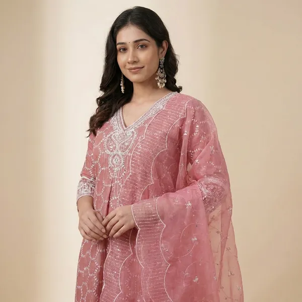 Anarkali_Kurta_Set_Pink_Embroidered_With_Dupatta
