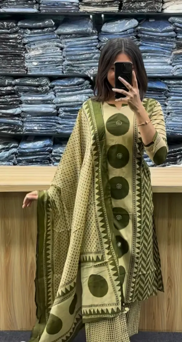 Kurta_Set_Olive_Green_Printed_With_Dupatta