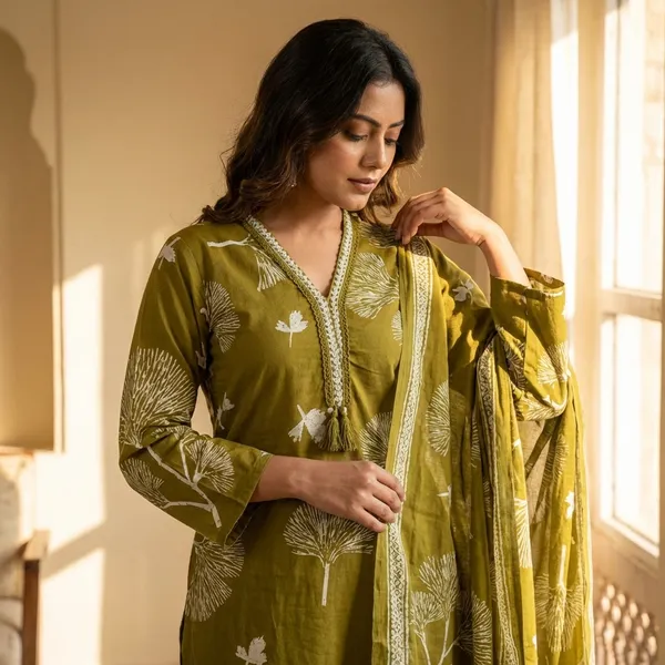 Kurta_Palazzo_Set_Olive_Green_Floral_Embroidered_With_Dupatta
