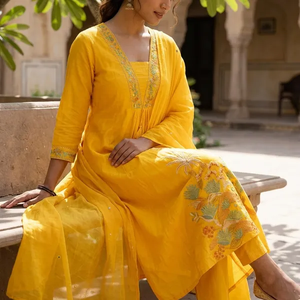 Kurta_Palazzo_Set_Yellow_Floral_Embroidered_With_Dupatta