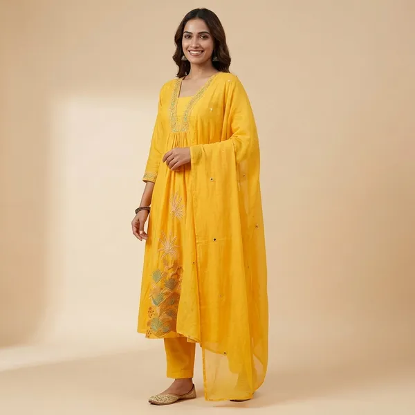 Kurta_Palazzo_Set_Yellow_Floral_Embroidered_With_Dupatta