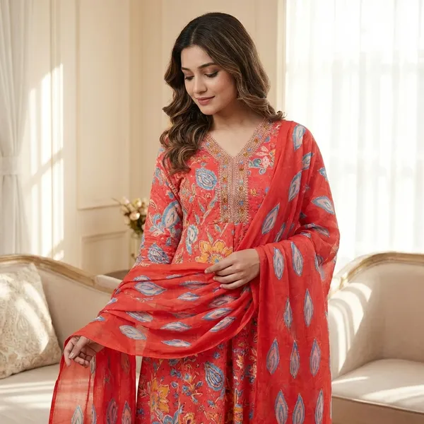 Anarkali_Kurta_Set_Red_Floral_Embroidered_With_Dupatta