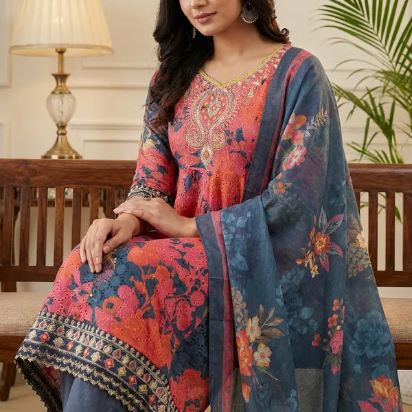 Anarkali_Suit_Set_Pink_&_Blue_Floral_Printed_With_Dupatta