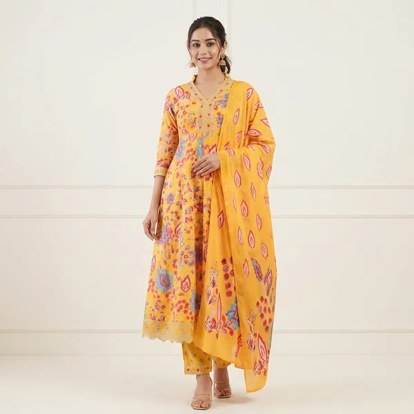 Anarkali_Kurta_Set_Yellow_Floral_Embroidered_With_Dupatta