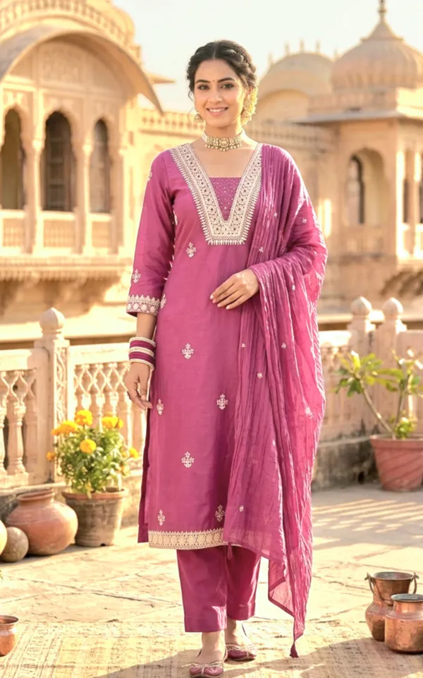 Kurta_Palazzo_Set_Pink_Embroidered_With_Dupatta