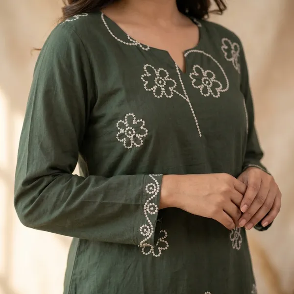 Kurta_Palazzo_Set_Olive_Green_Embroidered_Floral_Pattern