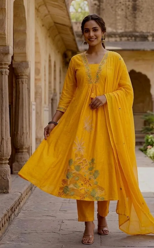 Kurta_Palazzo_Set_Yellow_Floral_Embroidered_With_Dupatta