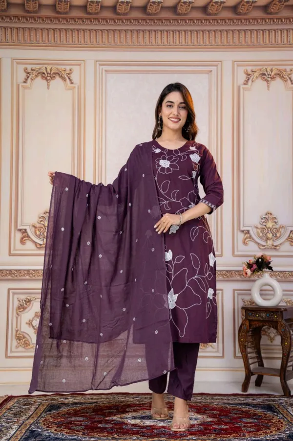 Kurta_Palazzo_Set_Purple_Floral_Embroidered_With_Dupatta