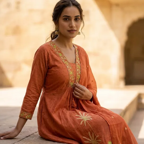 Anarkali_Suit_Orange_Floral_Embroidered