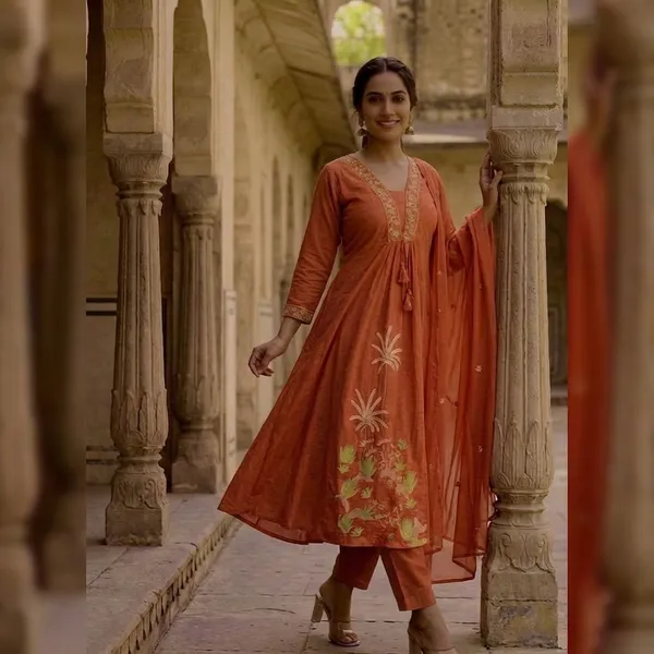 Anarkali_Suit_Orange_Floral_Embroidered