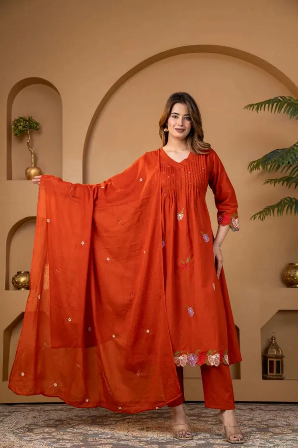 Anarkali_Suit_Set_Orange_Embroidered_With_Dupatta