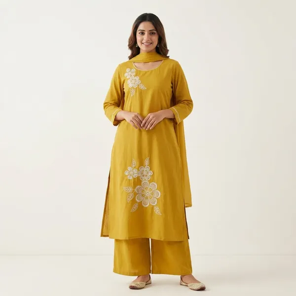 Kurta_Palazzo_Set_Yellow_Floral_Embroidered