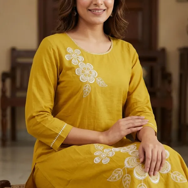 Kurta_Palazzo_Set_Yellow_Floral_Embroidered