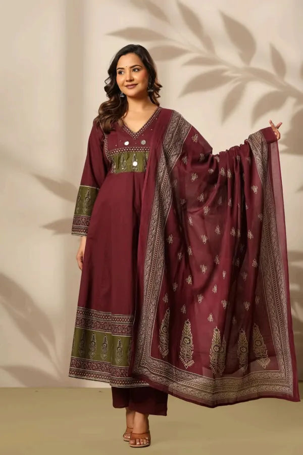 Anarkali_Suit_Set_Maroon_Embroidered_With_Dupatta