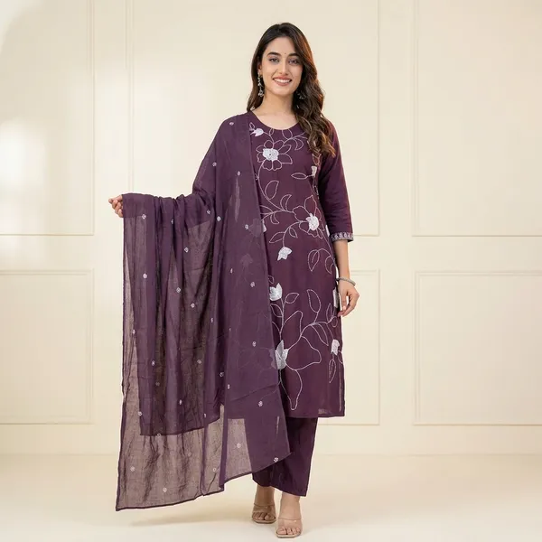Kurta_Palazzo_Set_Purple_Floral_Embroidered_With_Dupatta