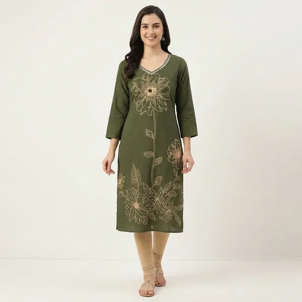Kurta_Palazzo_Set_Olive_Green_Floral_Embroidered