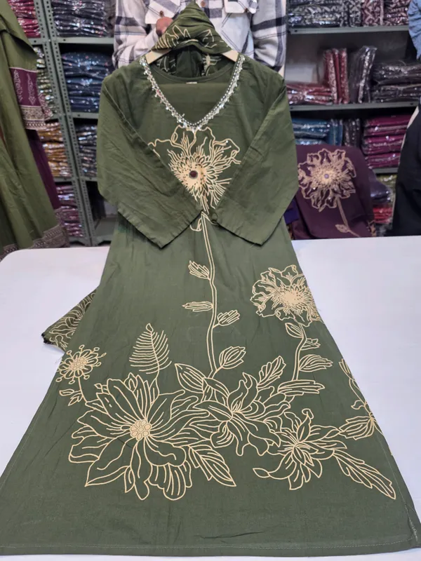 Kurta_Palazzo_Set_Olive_Green_Floral_Embroidered