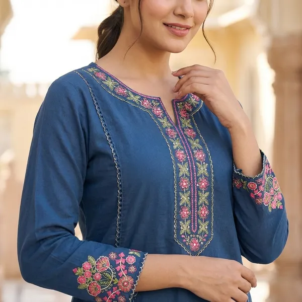 A_Line_Set_Blue_Embroidered_Floral_Motifs