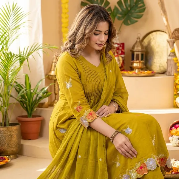 Anarkali_Kurta_Set_Mustard_Yellow_Embroidered_With_Dupatta