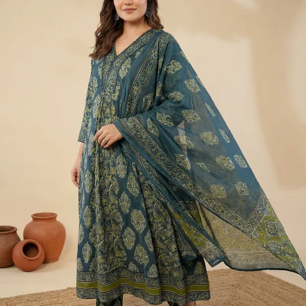Anarkali_Kurta_Set_Blue_&_Green_Printed_With_Palazzo