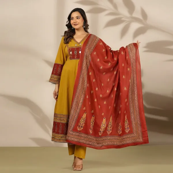 Anarkali_Suit_Set_Mustard_Yellow_&_Red_Embroidered_With_Dupatta