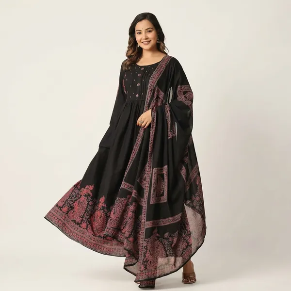 Anarkali_Dress_Black_Embroidered_With_Dupatta