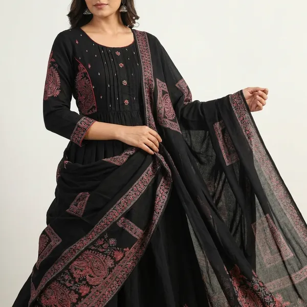 Anarkali_Dress_Black_Embroidered_With_Dupatta