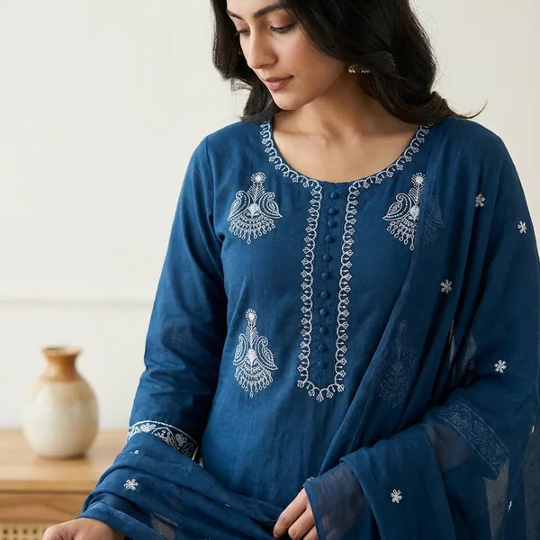 Kurta_Palazzo_Set_Blue_Embroidered_With_Dupatta