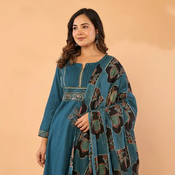 Anarkali_Suit_Set_Teal_Blue_Printed_With_Dupatta