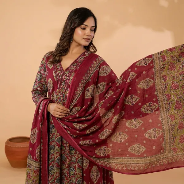 Anarkali_Suit_Set_Red_Embroidered_With_Dupatta