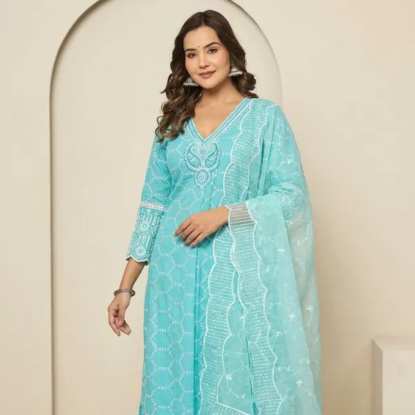 Anarkali_Kurta_Set_Turquoise_Embroidered