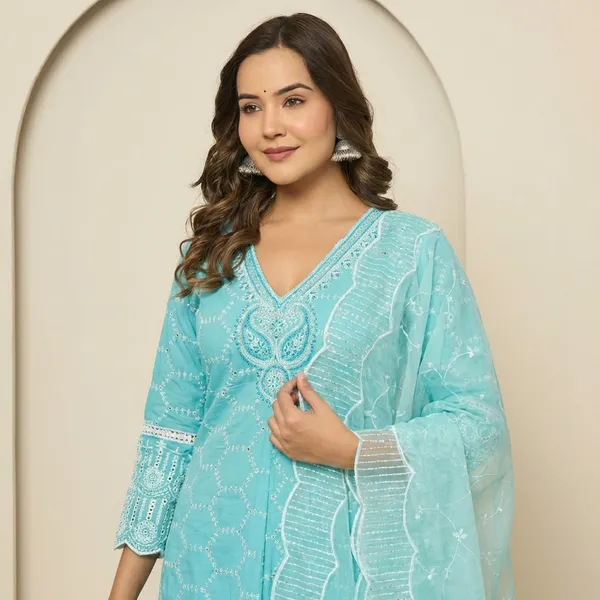 Anarkali_Kurta_Set_Turquoise_Embroidered