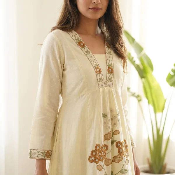 A_Line_Kurta_Palazzo_Suit_White_Embroidered_Floral_Design