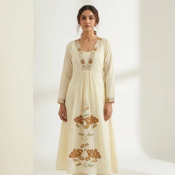 A_Line_Kurta_Palazzo_Suit_White_Embroidered_Floral_Design