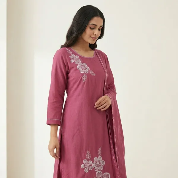 Kurta_Palazzo_Set_Pink_Embroidered_With_Skirt