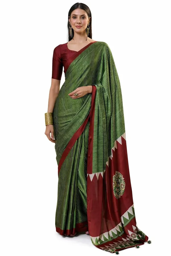 Green_Banarasi_Silk_Floral_Print_Saree_For_Women