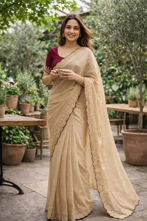 Cream_Silk_Solid_Print_Saree_For_Women