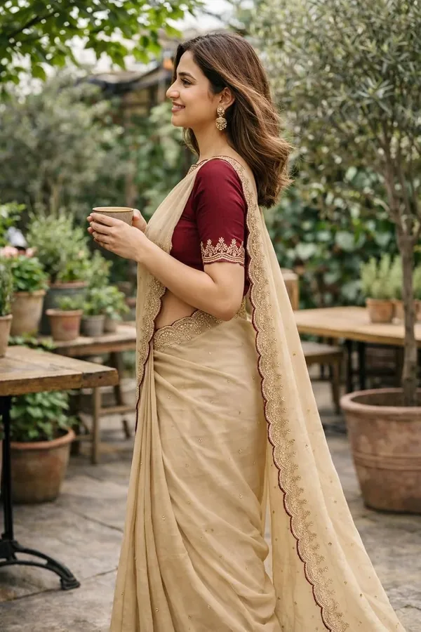 Cream_Silk_Solid_Print_Saree_For_Women