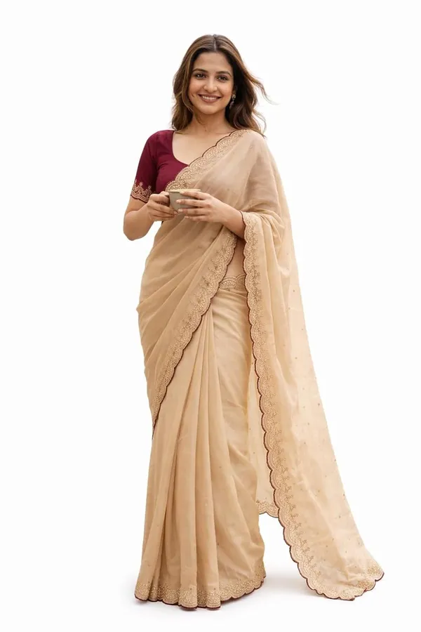 Cream_Silk_Solid_Print_Saree_For_Women