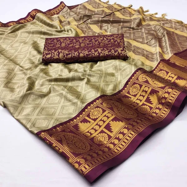 Maroon_Cotton_Geometric_Print_Saree_For_Women