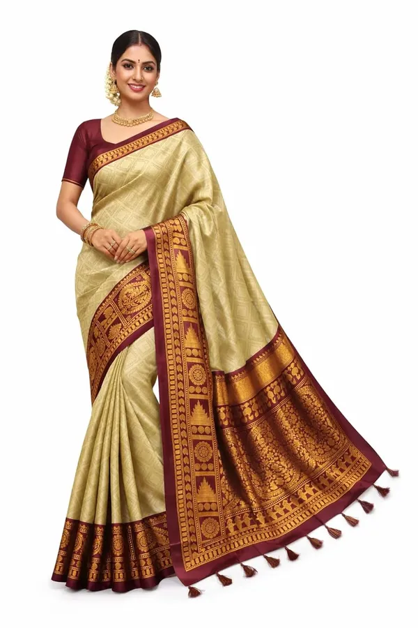 Maroon_Cotton_Geometric_Print_Saree_For_Women