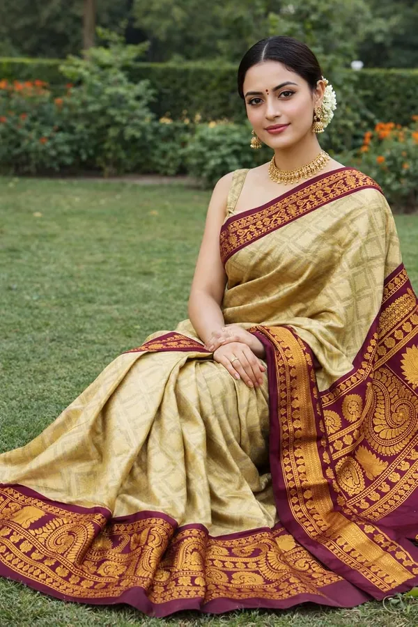 Maroon_Cotton_Geometric_Print_Saree_For_Women