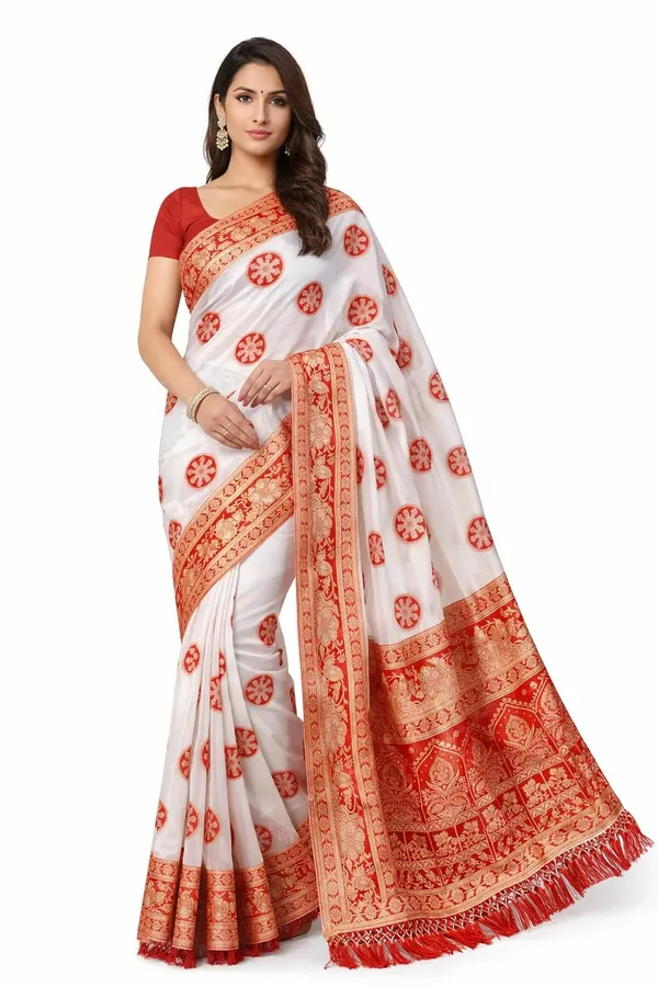 White_Silk_Solid_Print_Saree_For_Women