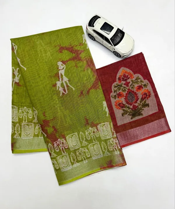 Green_Linen_Warli_Tribal_Print_Saree_For_Women
