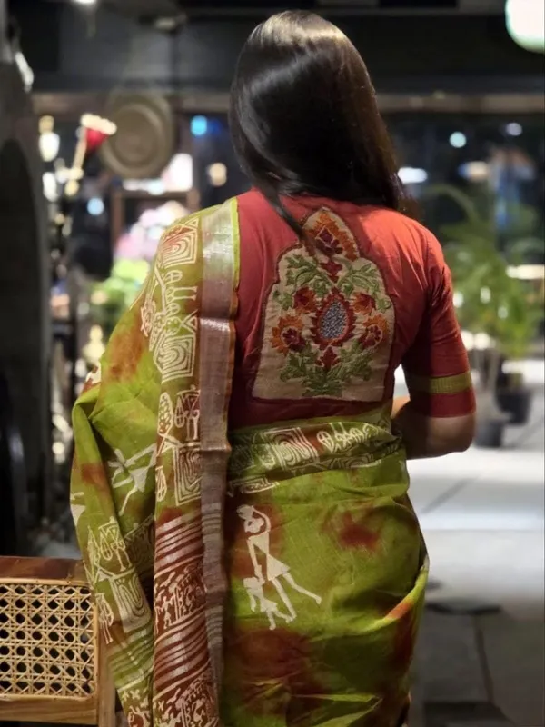 Green_Linen_Warli_Tribal_Print_Saree_For_Women