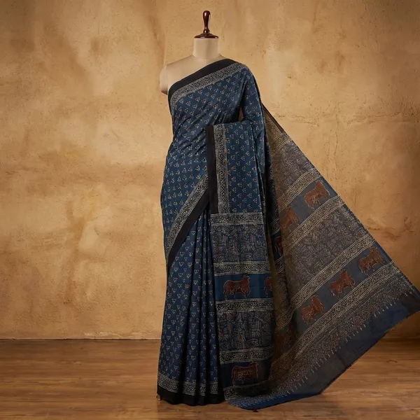 Navy_Blue_Elephants_And_Paisley_Motifs_Cotton_Silk_Saree_For_Women