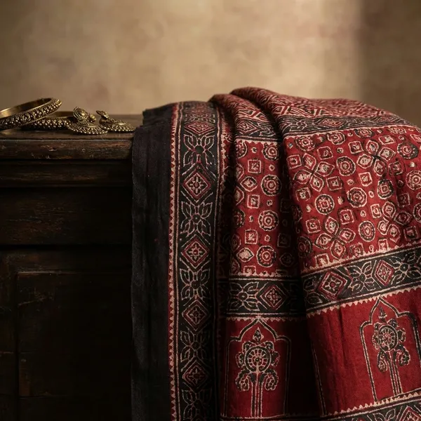 Red_And_Black_Geometric_And_Traditional_Prints_Cotton_Silk_Saree_For_Women