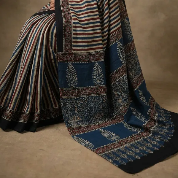 Multicolour_Striped_Cotton_Silk_Saree_For_Women
